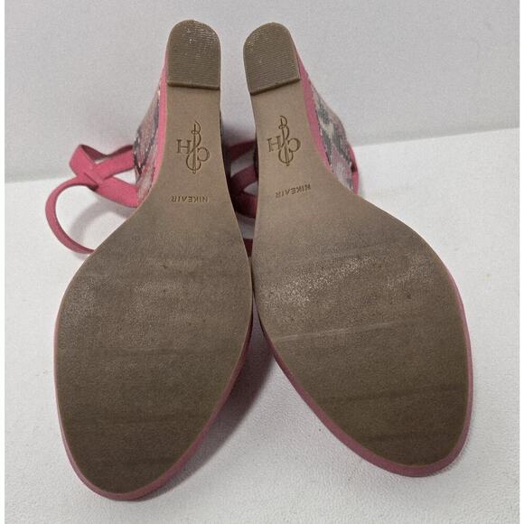 Cole Haan Paley Sz 9.5 Punch Pink Leather Snake Print Snakeskin Wedge Heels - Picture 8 of 10